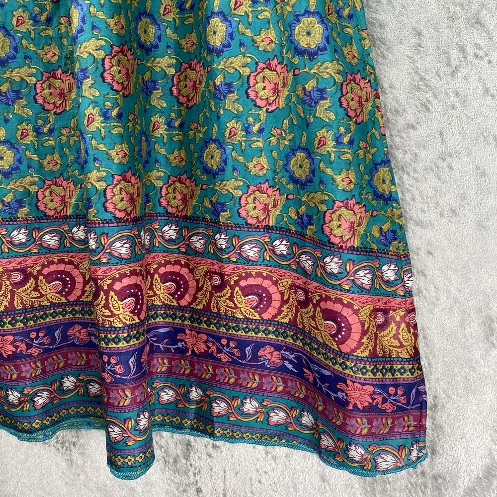 Natural Life Skirt Womens Sz M Teal Peony Border Floral Maxi Boho Artsy Smocked - Picture 2 of 12